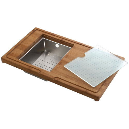 Astini 3pc Kitchen Sink Prep Station - Chopping Board, Colander & Glass Cover