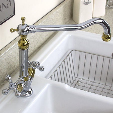 Traditional chrome bridge kitchen tap with dual crosshead handles