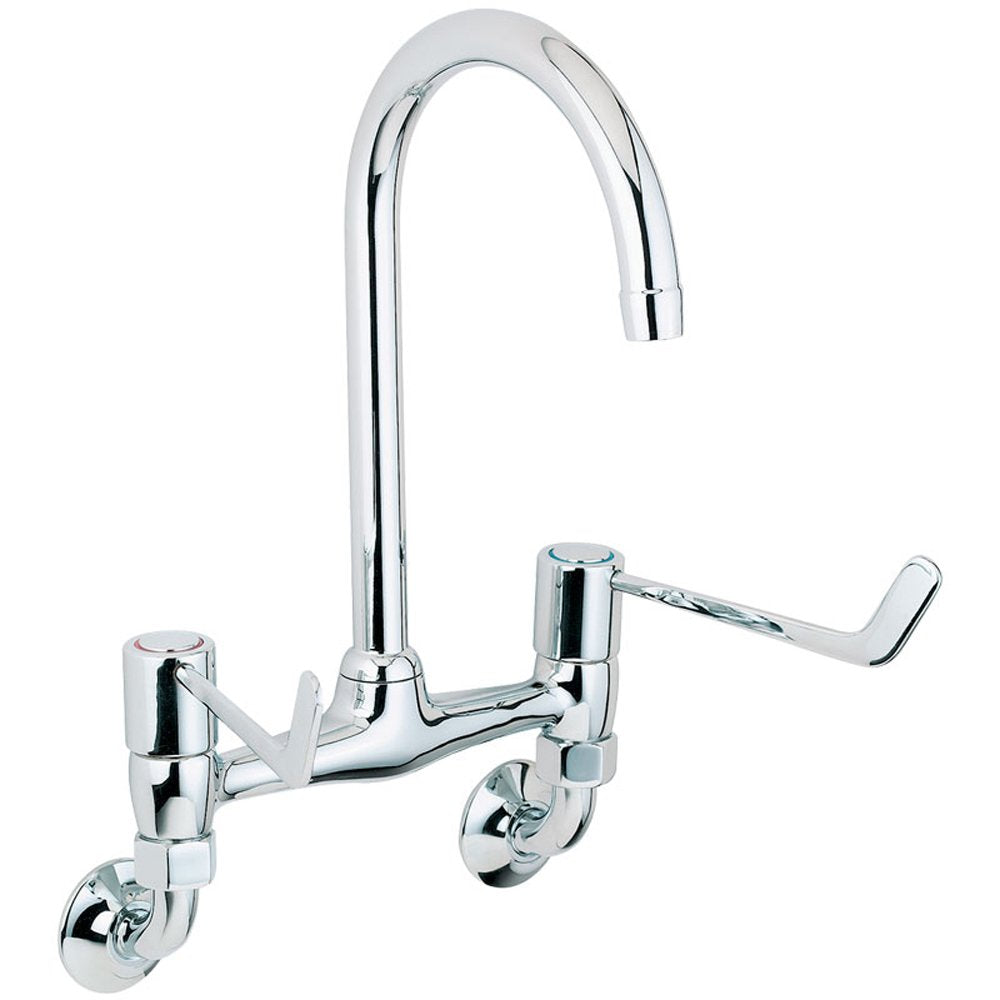 Deva Lever Action Chrome Wall Mounted Lever Bridge Basin Mixer Tap DLV305WM