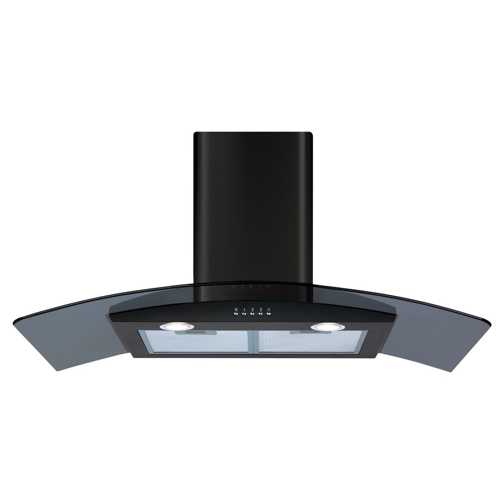 CDA 90cm Curved Glass Extractor Hood - Black ECP92BL