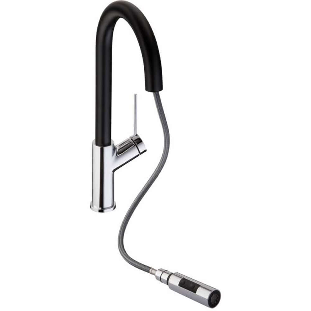 Abode Virtue Chrome & Nero Pull Out Rinser Kitchen Sink Mixer Tap