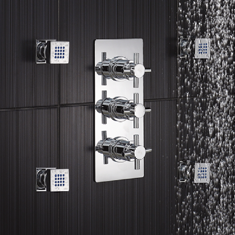 Torc Concealed Crosshead Chrome Thermostatic Shower with Body Jets