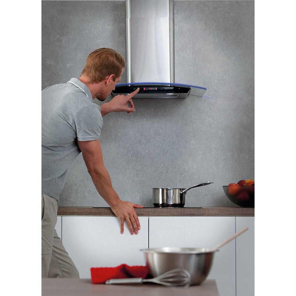CDA 60cm Curved Glass Extractor Hood With Edge Lighting - Stainless Steel EKP60SS