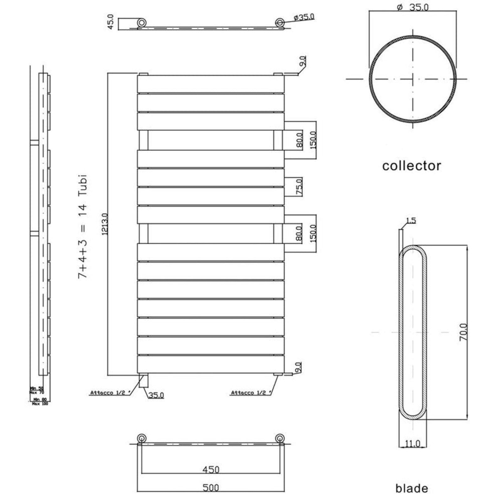 Hudson Reed 1213x500mm Chrome 350W Straight Heated Towel Rail HL335