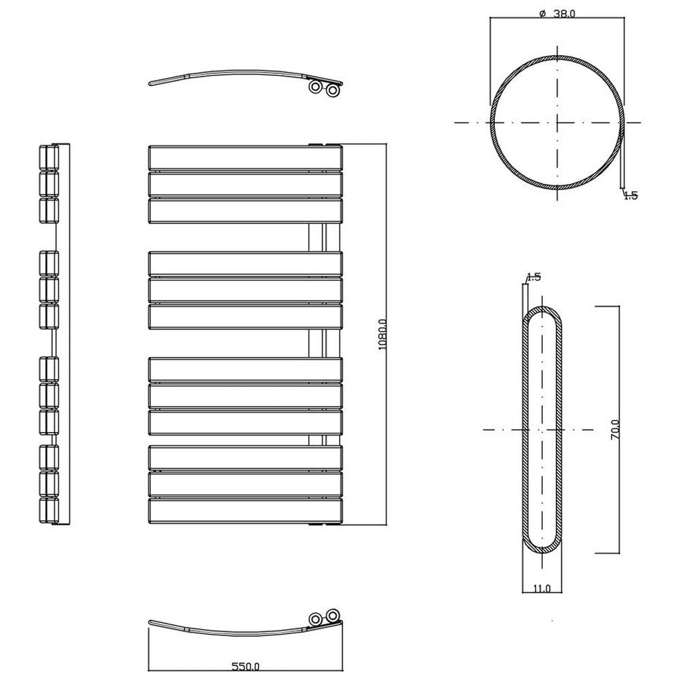 Hudson Reed Elgin 1080x550mm Chrome 300W Designer Heated Towel Rail HL336