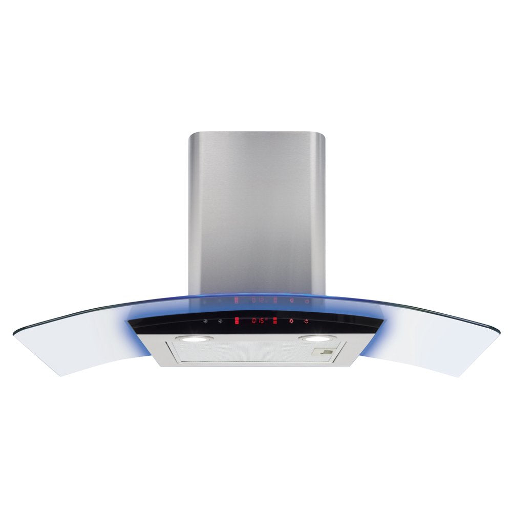 CDA 90cm Curved Glass Extractor Hood With Edge Lighting - Stainless Steel EKP90SS