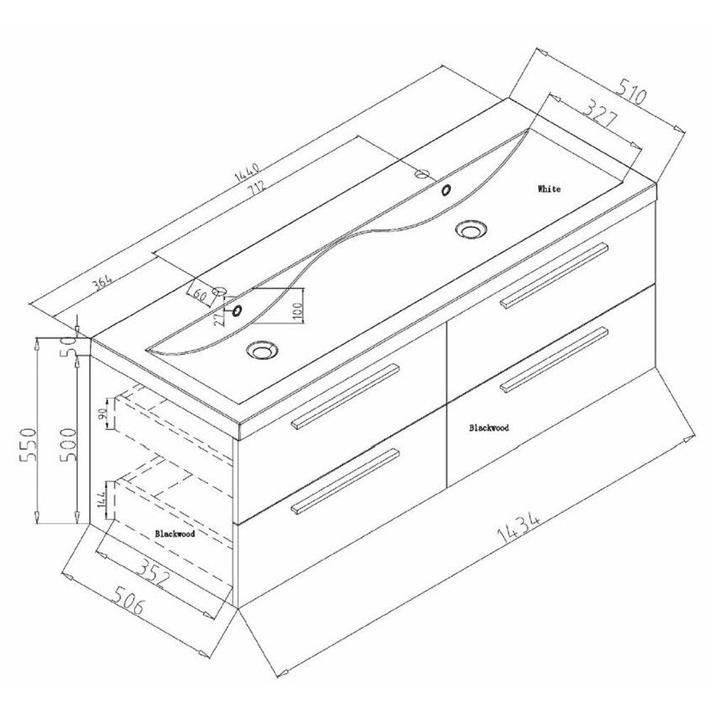 Octans Gloss Graphite 4 Drawer Bathroom Cabinet & Basin