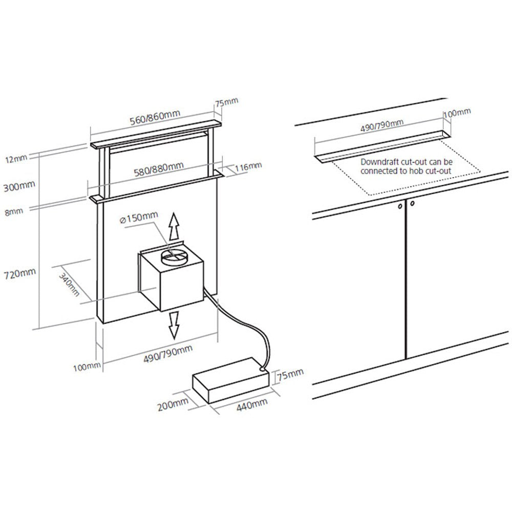 Caple Stainless Steel 11.6m Downdraft Extractor DD606BK