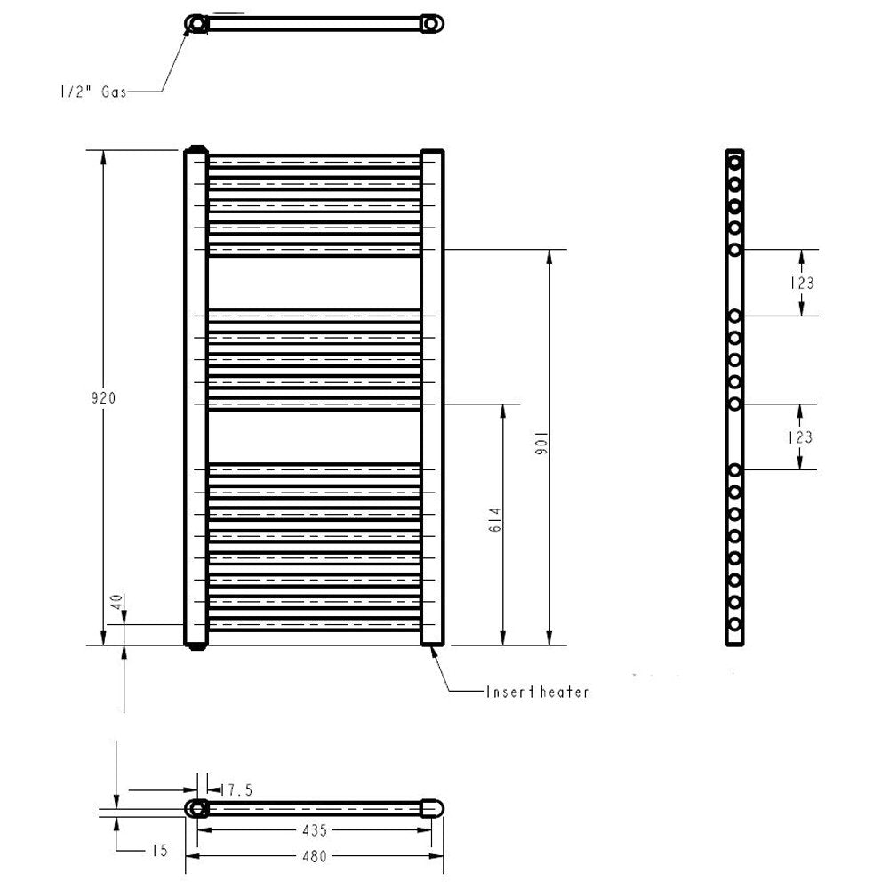 Nuie 920x480mm Chrome 300W Electric Ladder Heated Towel Rail MTY151