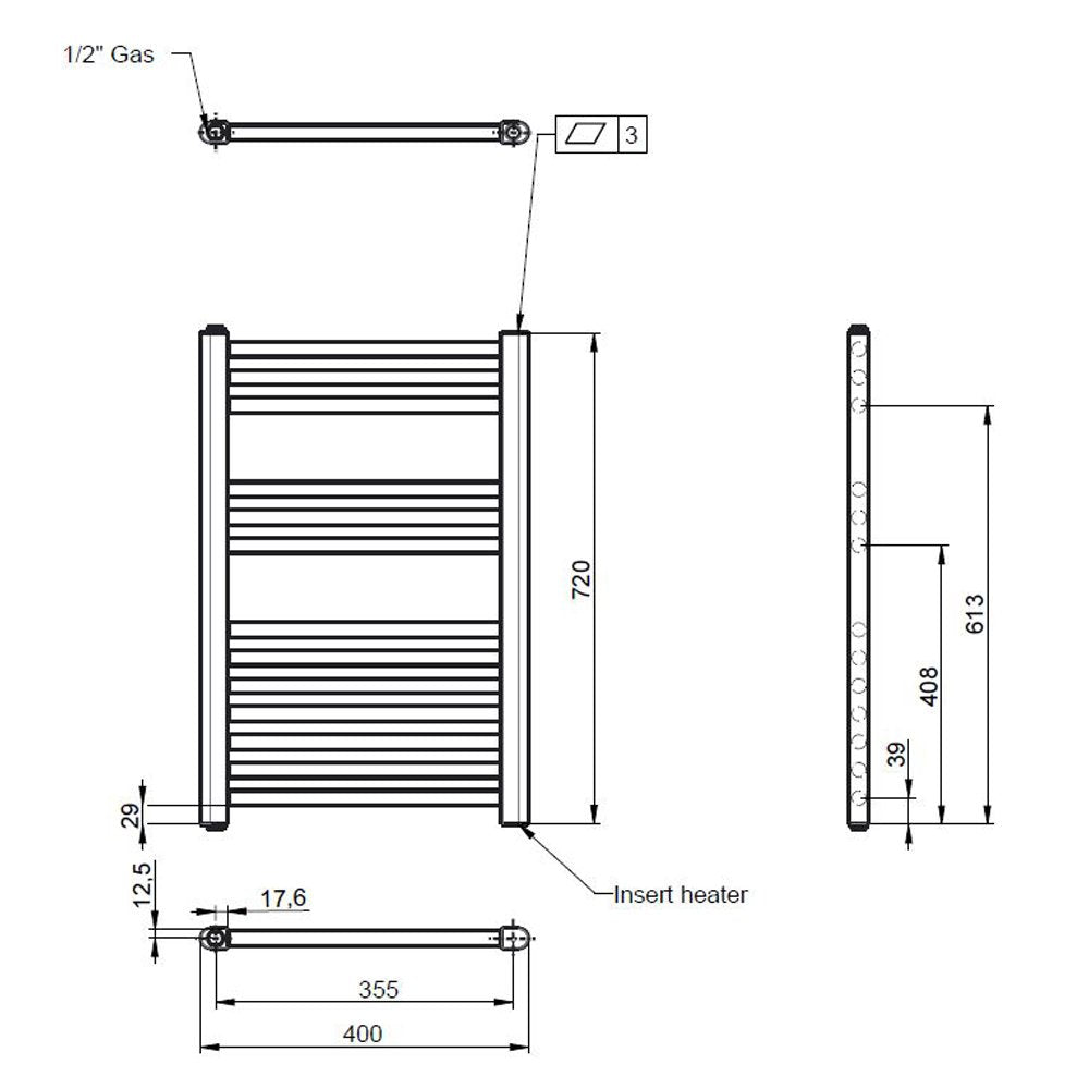 Nuie 720x400mm Anthracite 300W Electric Ladder Heated Towel Rail MTY153