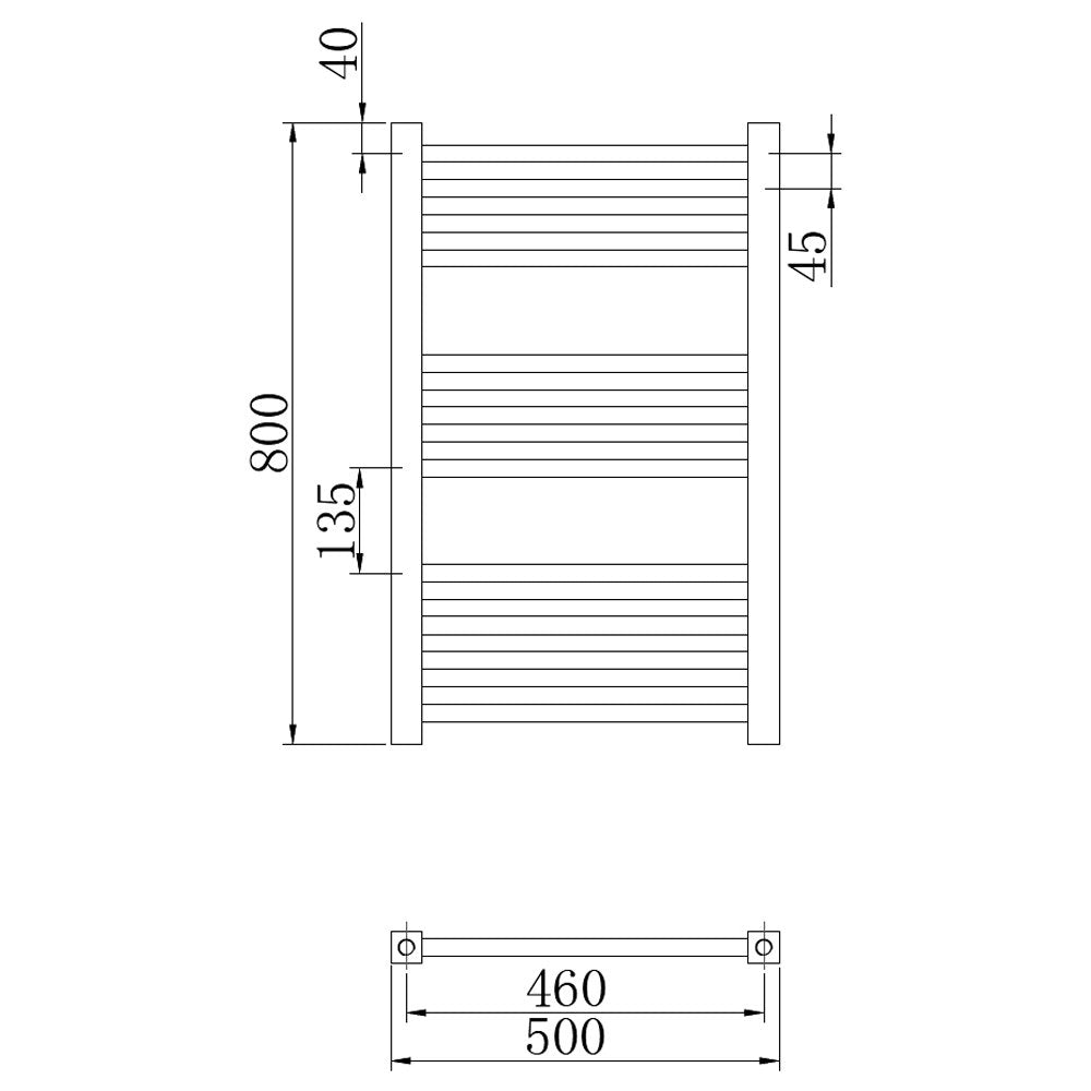 Nuie Chrome 800x500mm Chrome 550W Square Ladder Heated Towel Rail MTY108