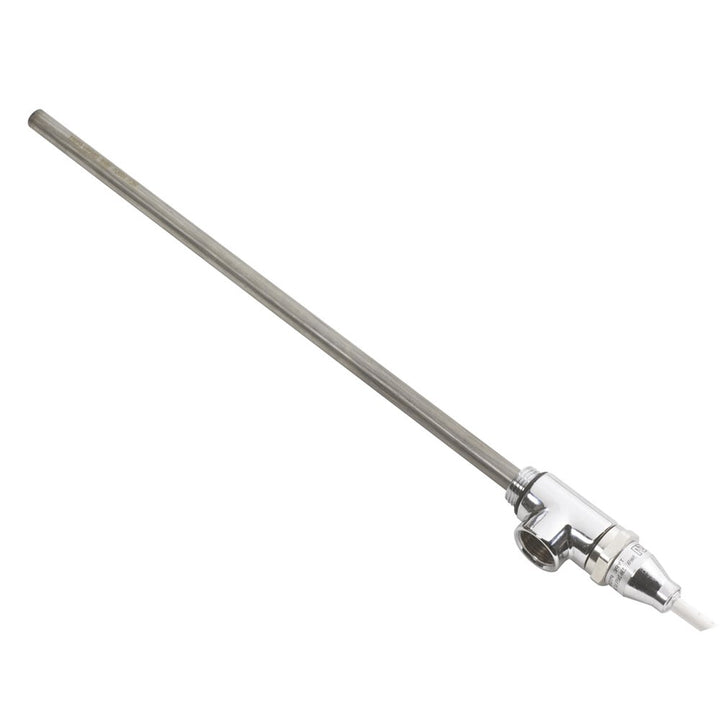 Long chrome wall-mounted shower arm extension