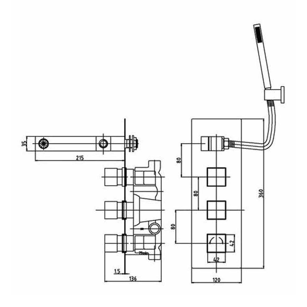 Nuie Chrome Volt Twin Thermostatic Shower Valve With Diverter - A3077