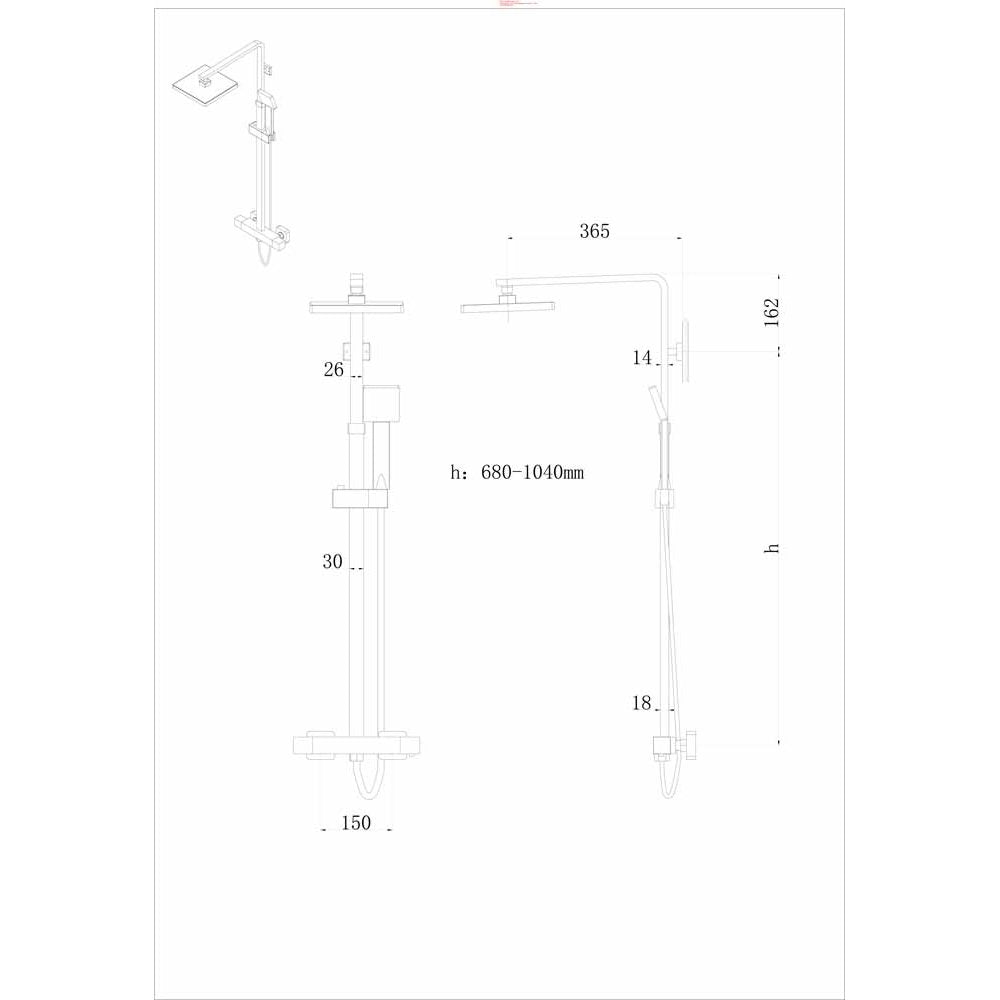 Nuie Chrome Complete Thermostatic Bar Shower With Kit JTY386