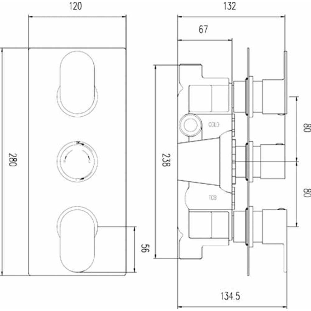 Hudson Reed Chrome Reign Triple Thermostatic Shower Valve With Diverter - REI3617