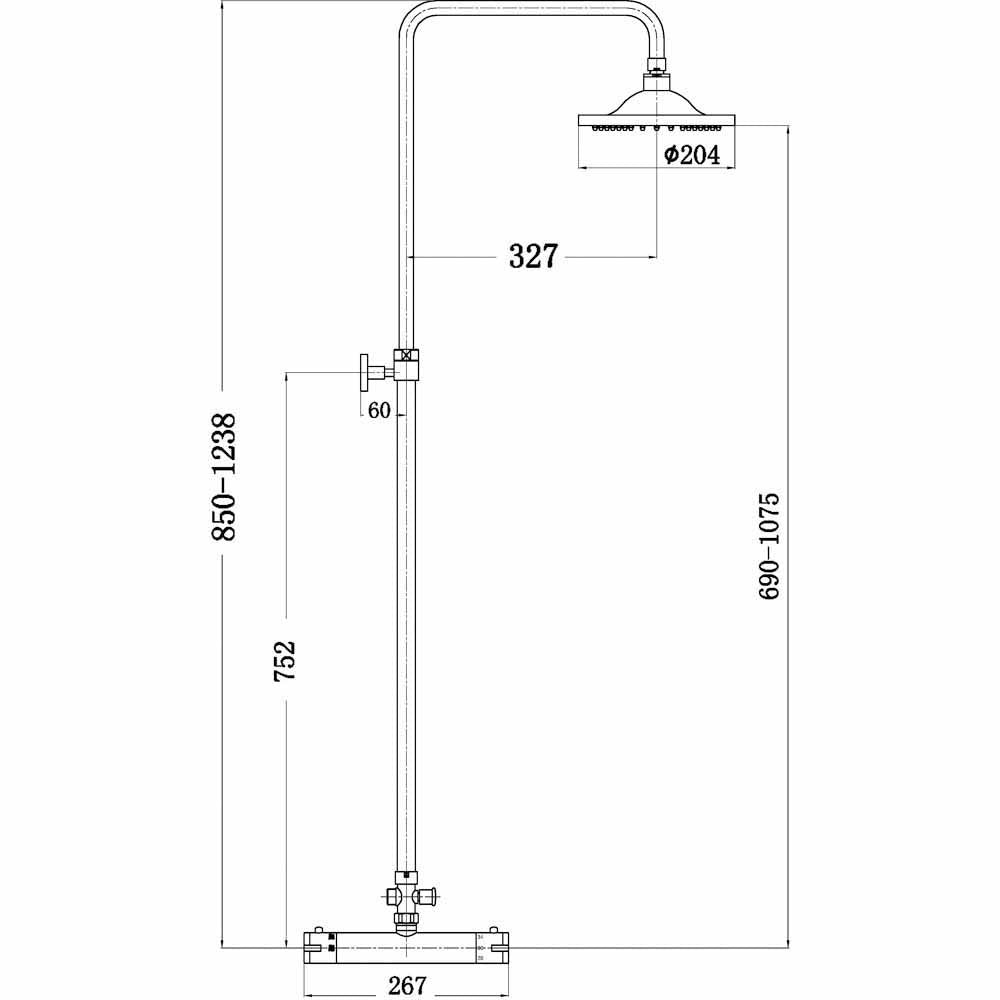 Nuie Chrome Complete Thermostatic Bar Shower With Kit - JTY375