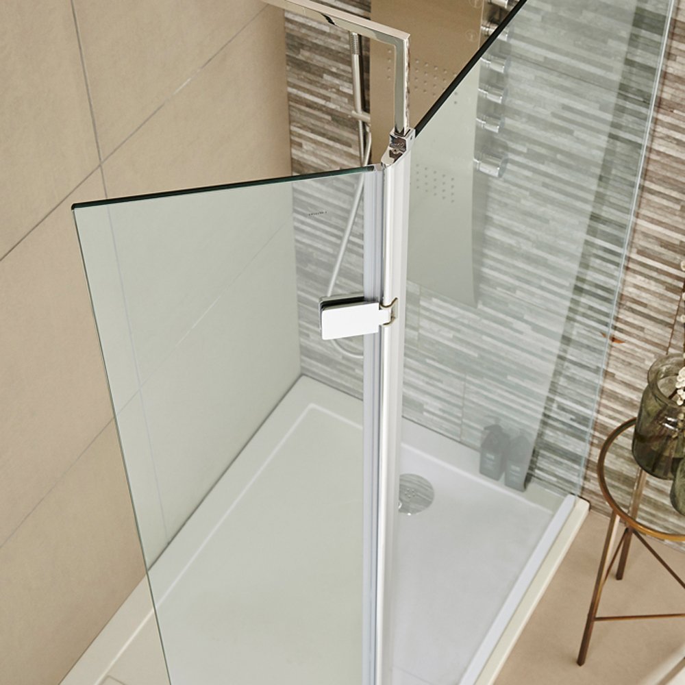 Hudson Reed Wetroom Shower Swing Screen 300x1950mm & Chrome Support Bar