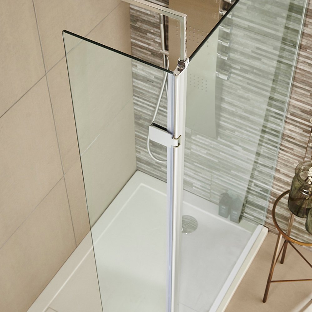 Hudson Reed Wetroom Shower Swing Screen 300x1950mm & Chrome Support Bar