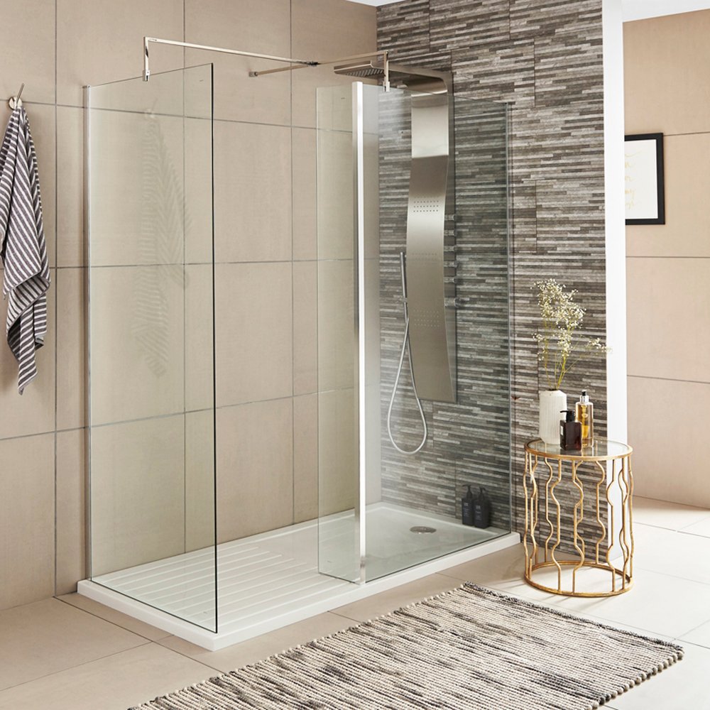 Hudson Reed Wetroom Shower Return Screen 215mm with Chrome Support Bar - WRSB250