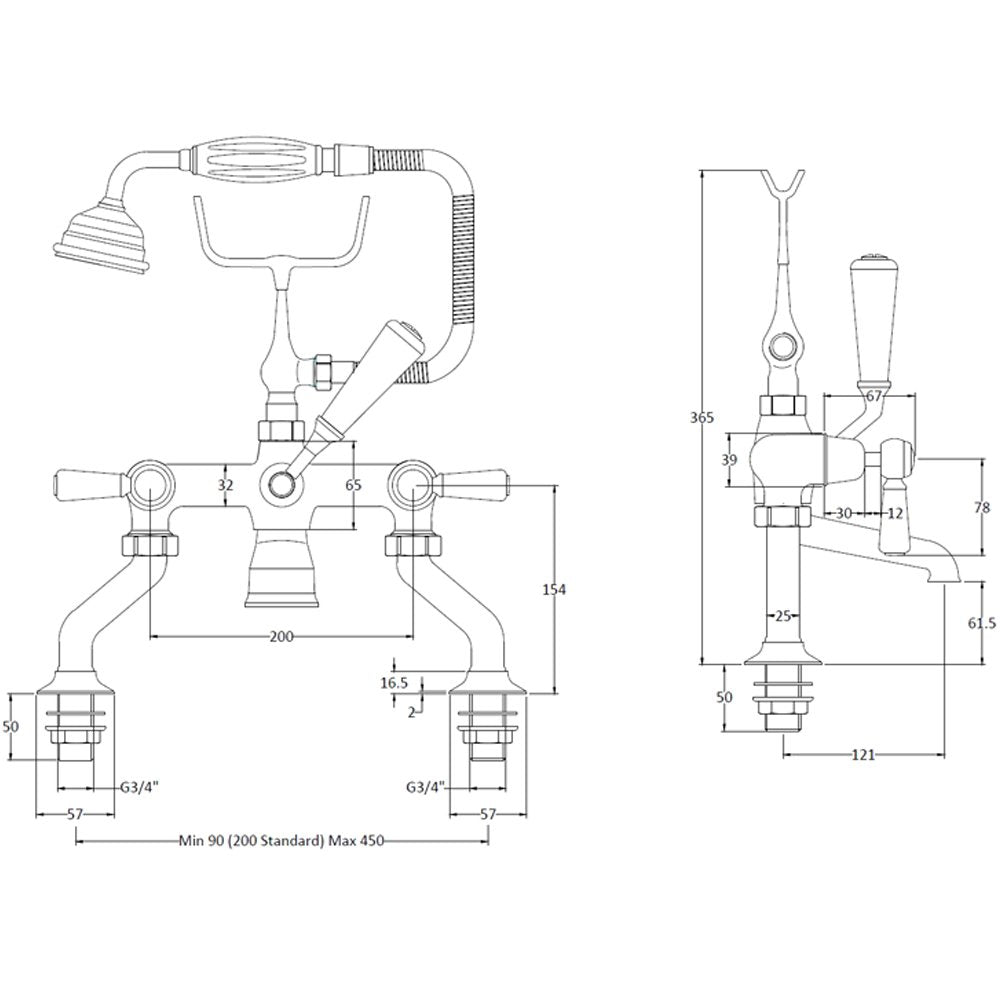 Hudson Reed Topaz White Lever Dome Collar Bath Shower Mixer Tap & Shower Kit - BC304DL