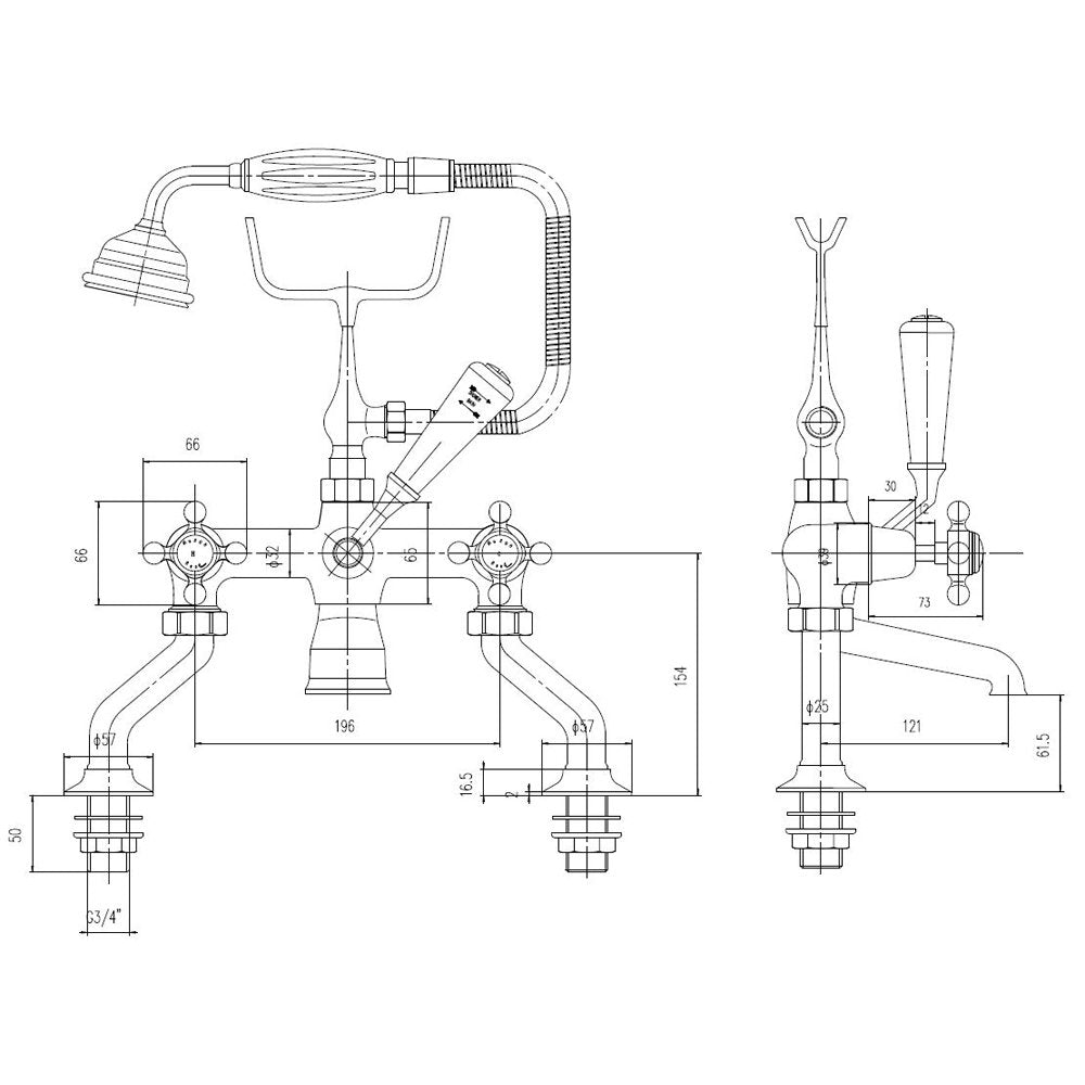 Hudson Reed Topaz White Crosshead Dome Collar Bath Shower Mixer Tap & Shower Kit - BC304DX