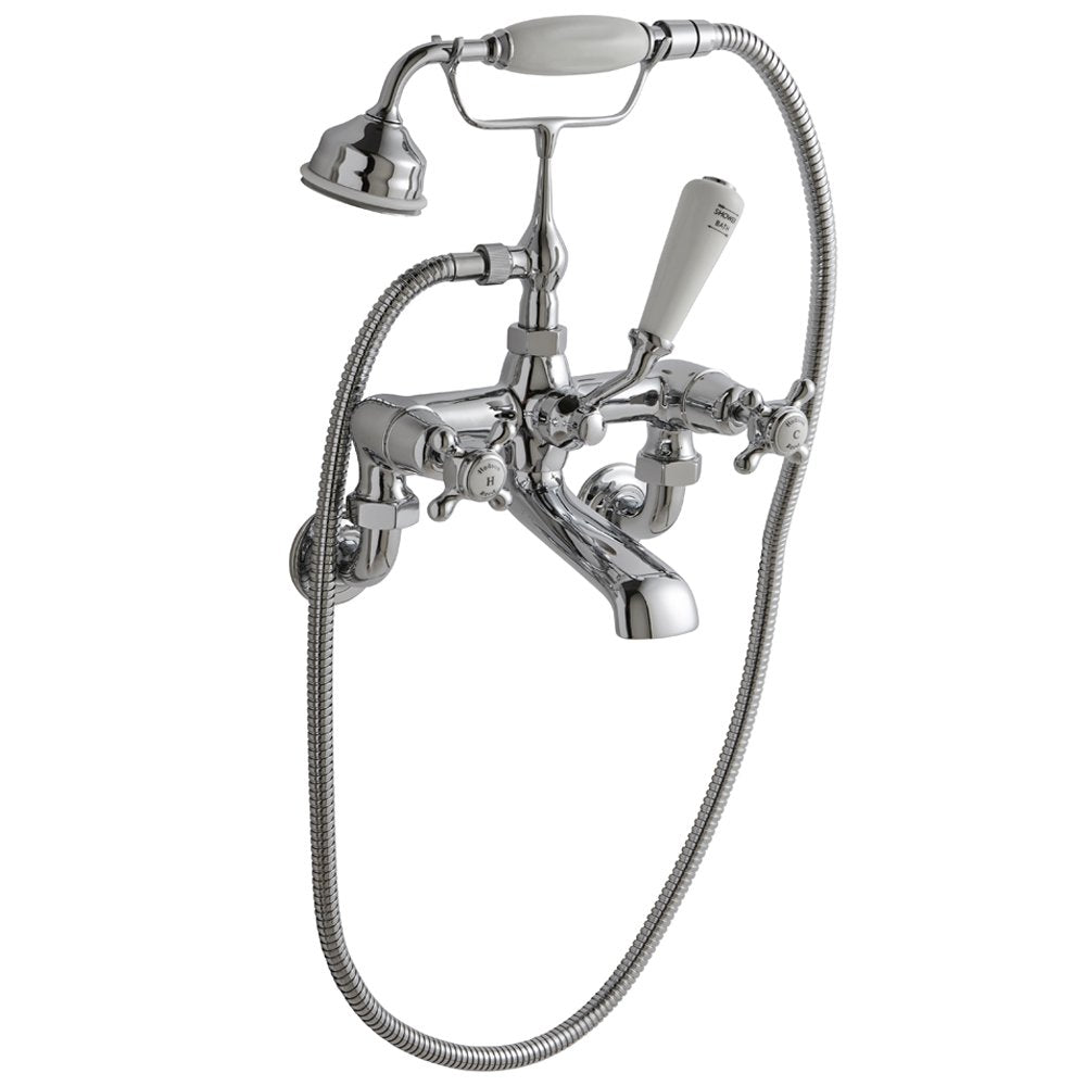 Hudson Reed Topaz White Crosshead Dome Collar Wall Mount Bath Shower Mixer Tap - BC304DXWM