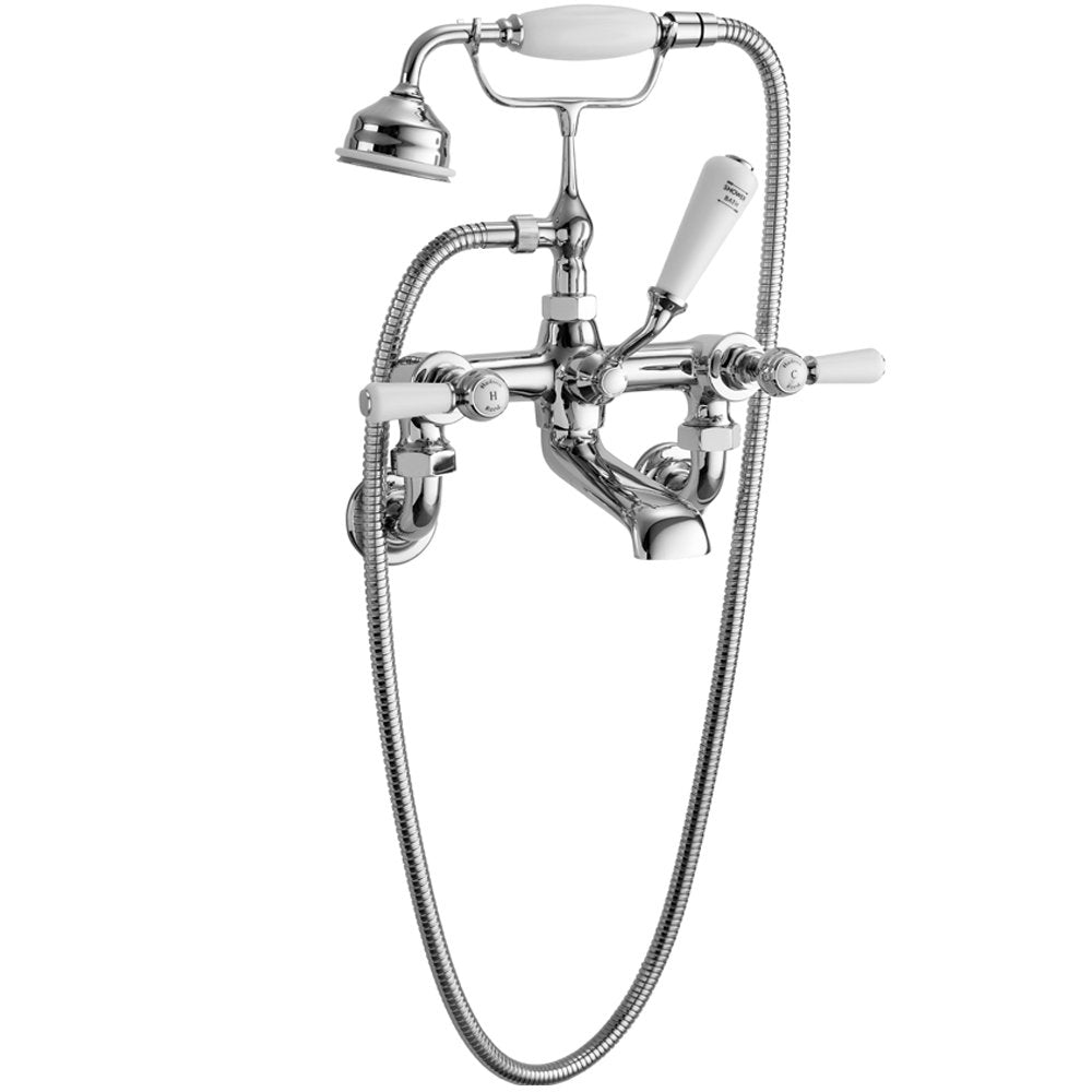 Hudson Reed Topaz White Lever Hexagonal Collar Wall Mount Bath Shower Mixer Tap - BC304HLWM