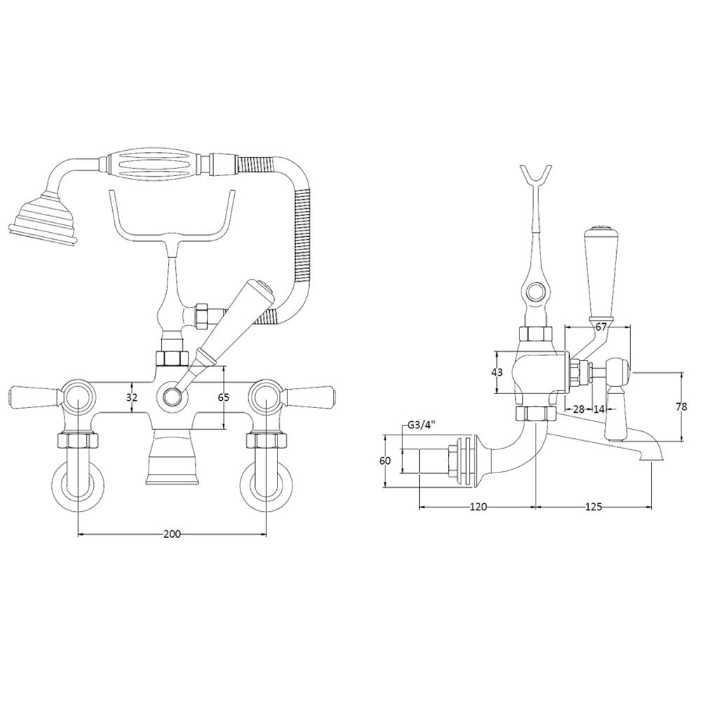 Hudson Reed Topaz White Lever Hexagonal Collar Wall Mount Bath Shower Mixer Tap - BC304HLWM