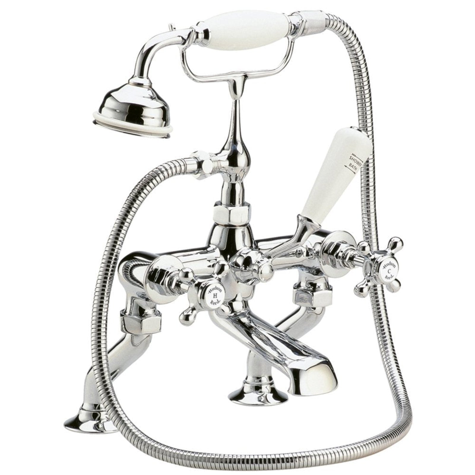 Hudson Reed Topaz White Crosshead Dome Collar Bath Shower Mixer Tap & Shower Kit - BC304HX