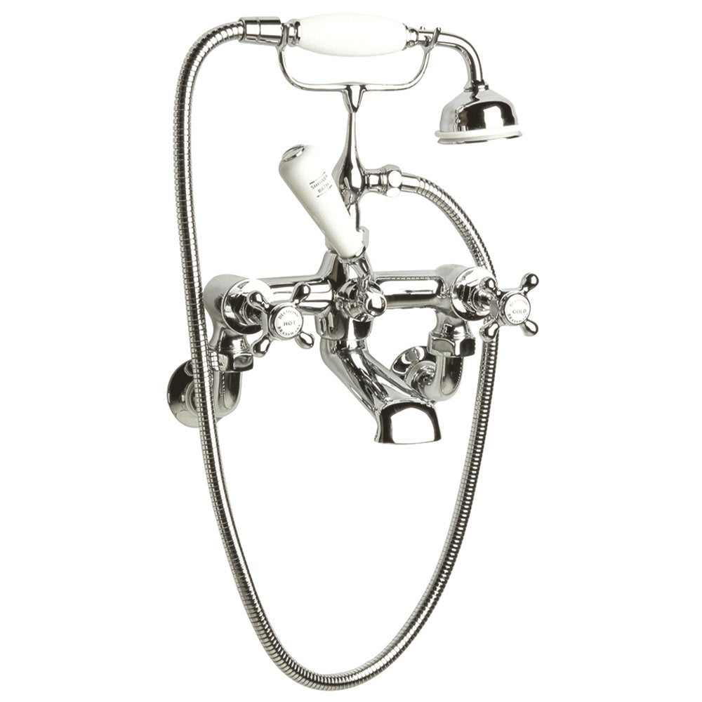 Hudson Reed Topaz White Crosshead Hexagonal Collar Wall Mount Bath Shower Mixer Tap - BC304HXWM