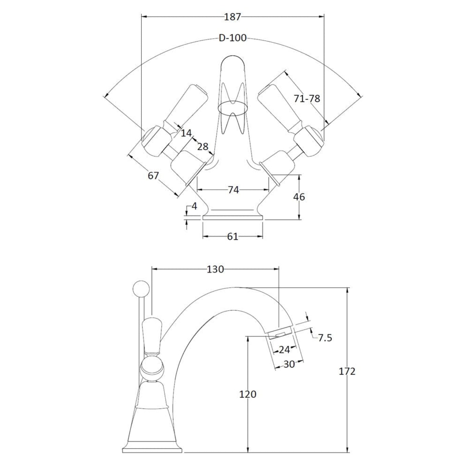 Hudson Reed Topaz White Lever Dome Collar Basin Mixer Tap - BC305DL