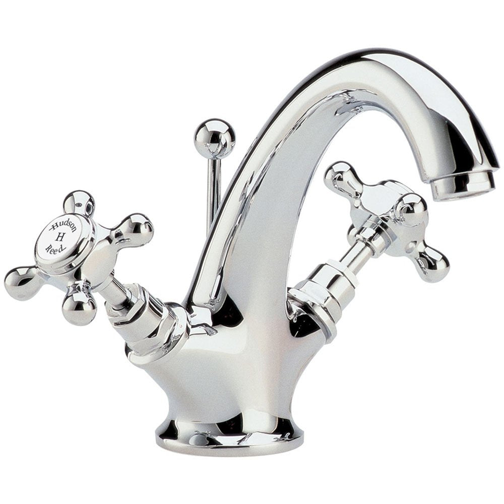 Hudson Reed Topaz White Crosshead Hexagonal Collar Basin Mixer Tap - BC305HX