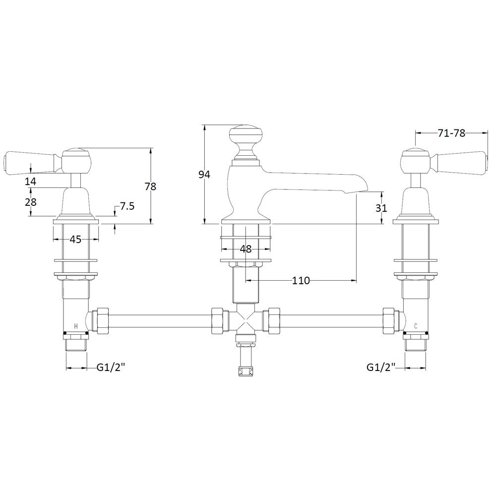 Hudson Reed Topaz White Lever Dome Collar 3 Hole Basin Mixer Tap - BC307DL