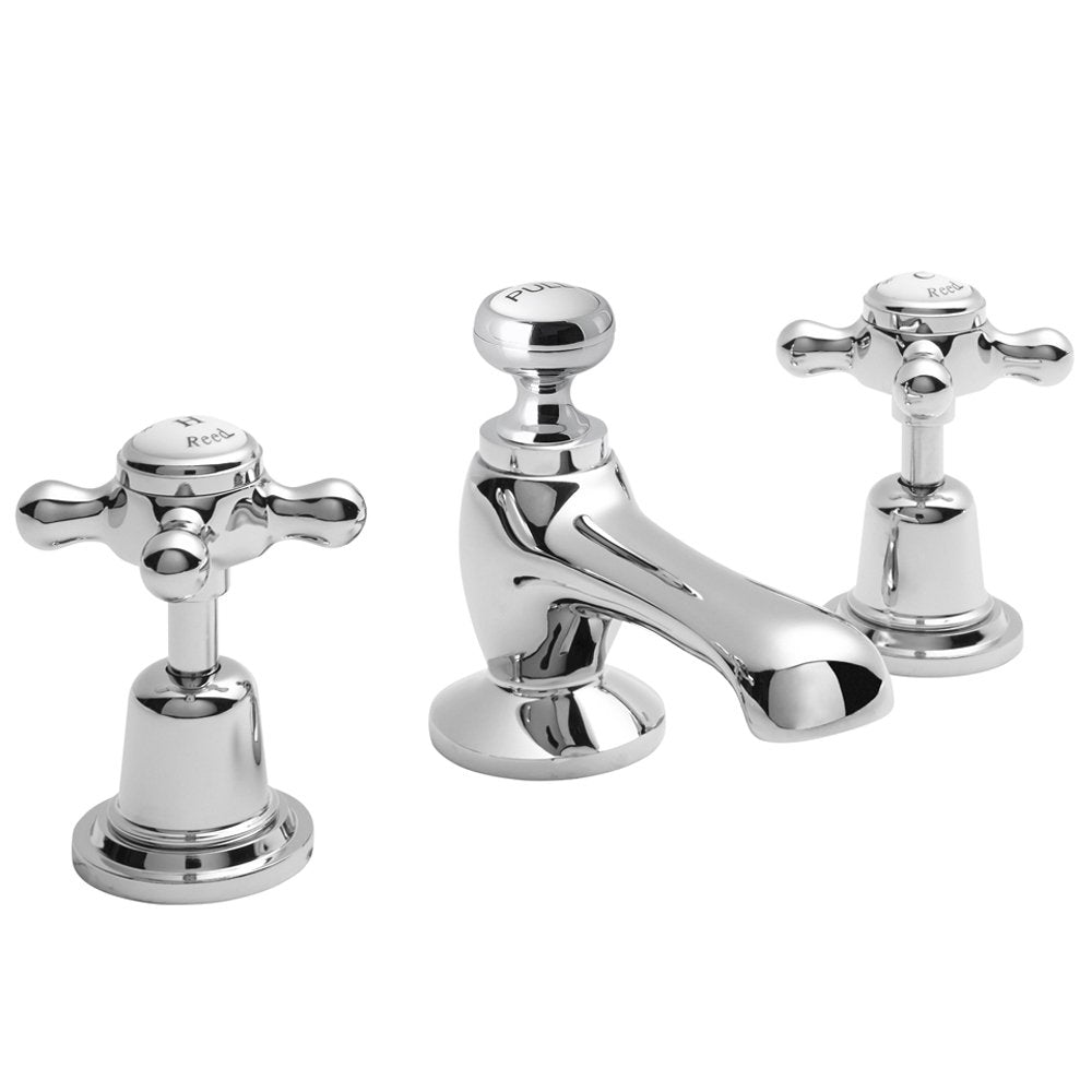 Hudson Reed Topaz White Crosshead Dome Collar 3 Hole Basin Mixer Tap & Waste