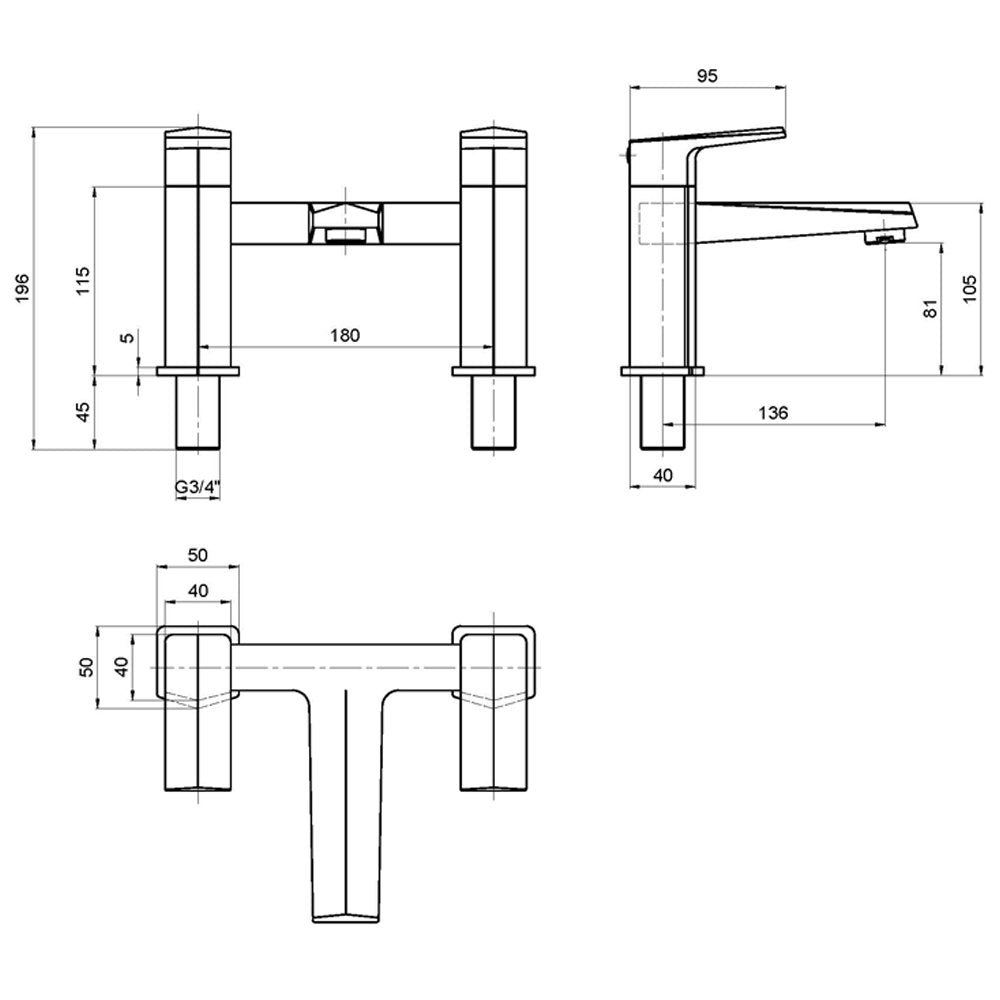 Nuie Hardy Square Bath Mixer Tap - HDY303