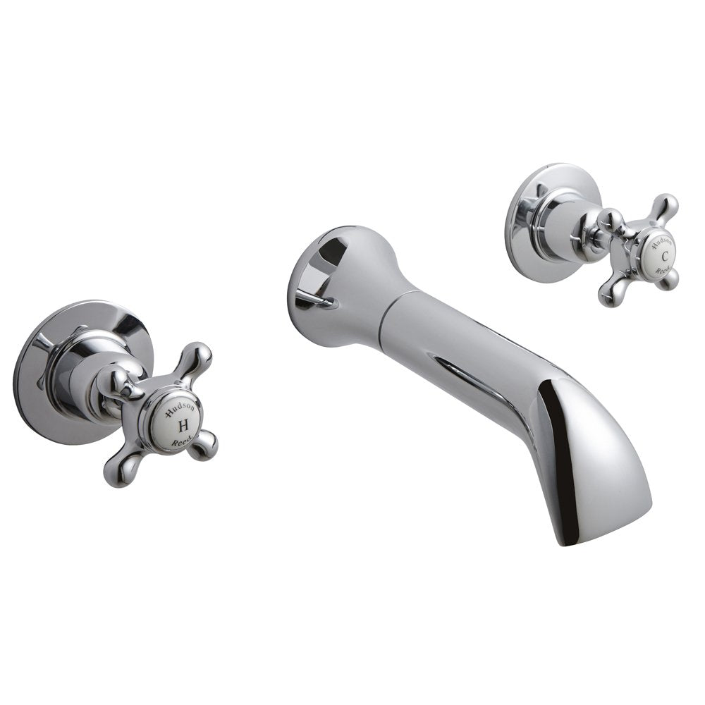 Hudson Reed Topaz White Crosshead Dome Collar Wall Mounted Bath Mixer Tap - BC309DX