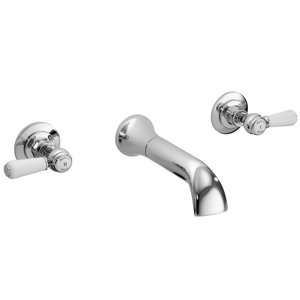 Hudson Reed Topaz White Lever Hexagonal Collar 3 Hole Wall Mount Bath Mixer Tap - BC309HL