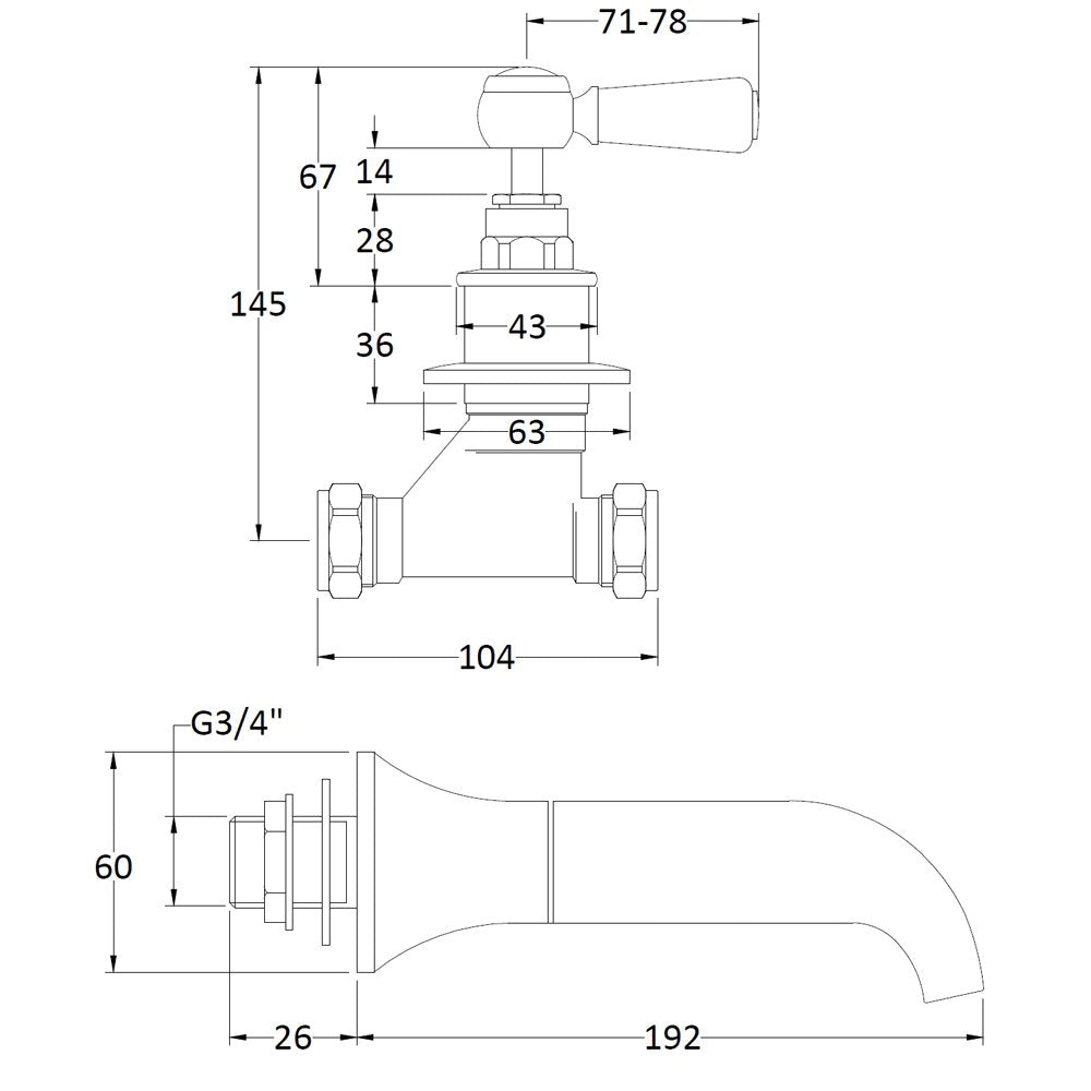 Hudson Reed Topaz White Lever Hexagonal Collar 3 Hole Wall Mount Bath Mixer Tap - BC309HL