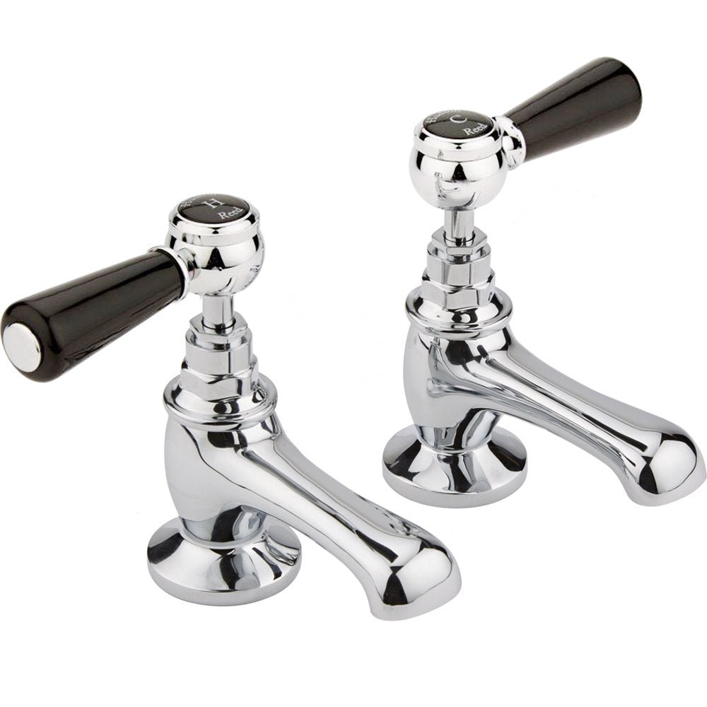 Hudson Reed Topaz Black Lever Hexagonal Collar Basin Taps - BC401HL