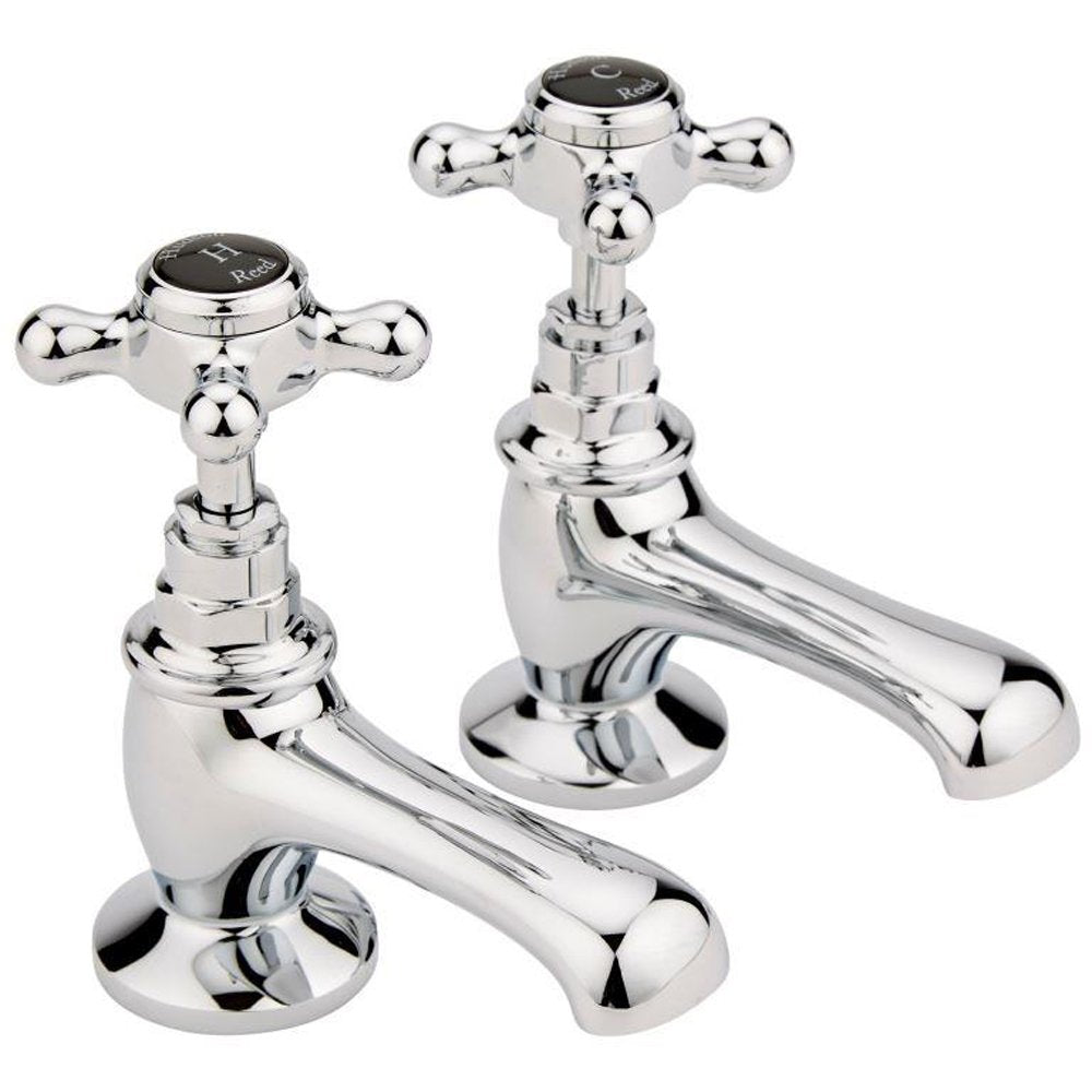 Hudson Reed Topaz Black Crosshead Hexagonal Collar Basin Taps - BC401HX
