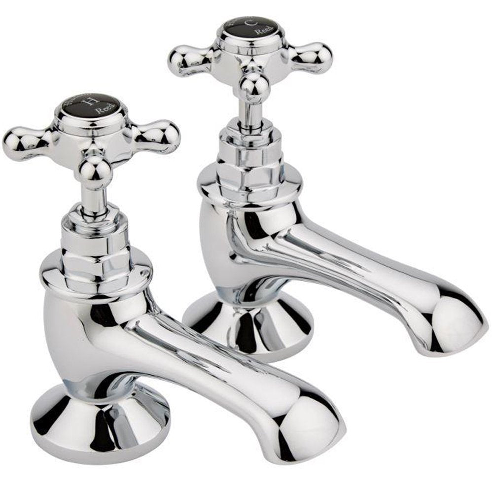 Hudson Reed Topaz Black Crosshead Hexagonal Collar Bath Taps - BC402HX