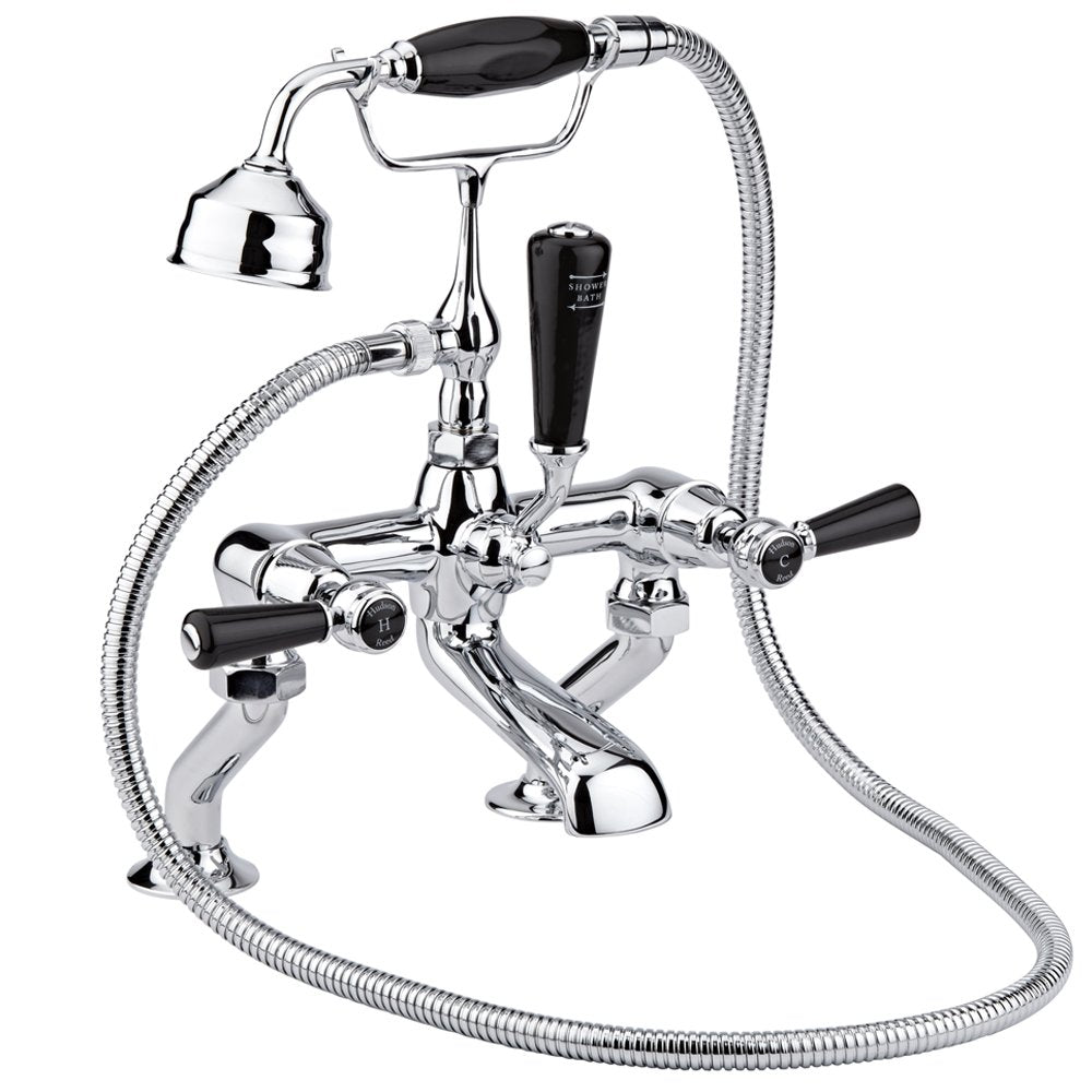 Hudson Reed Topaz Black Lever Dome Collar Bath Shower Mixer Tap & Shower Kit - BC404DL
