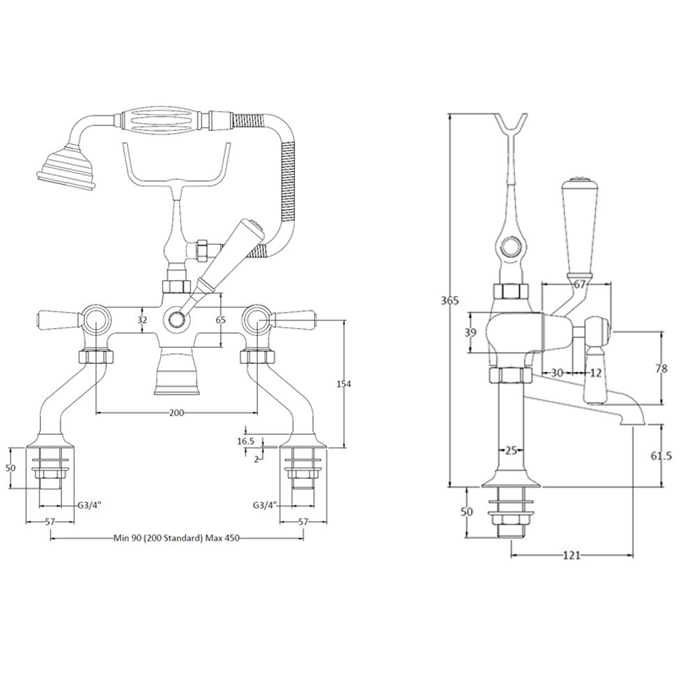 Hudson Reed Topaz Black Lever Dome Collar Bath Shower Mixer Tap & Shower Kit - BC404DL