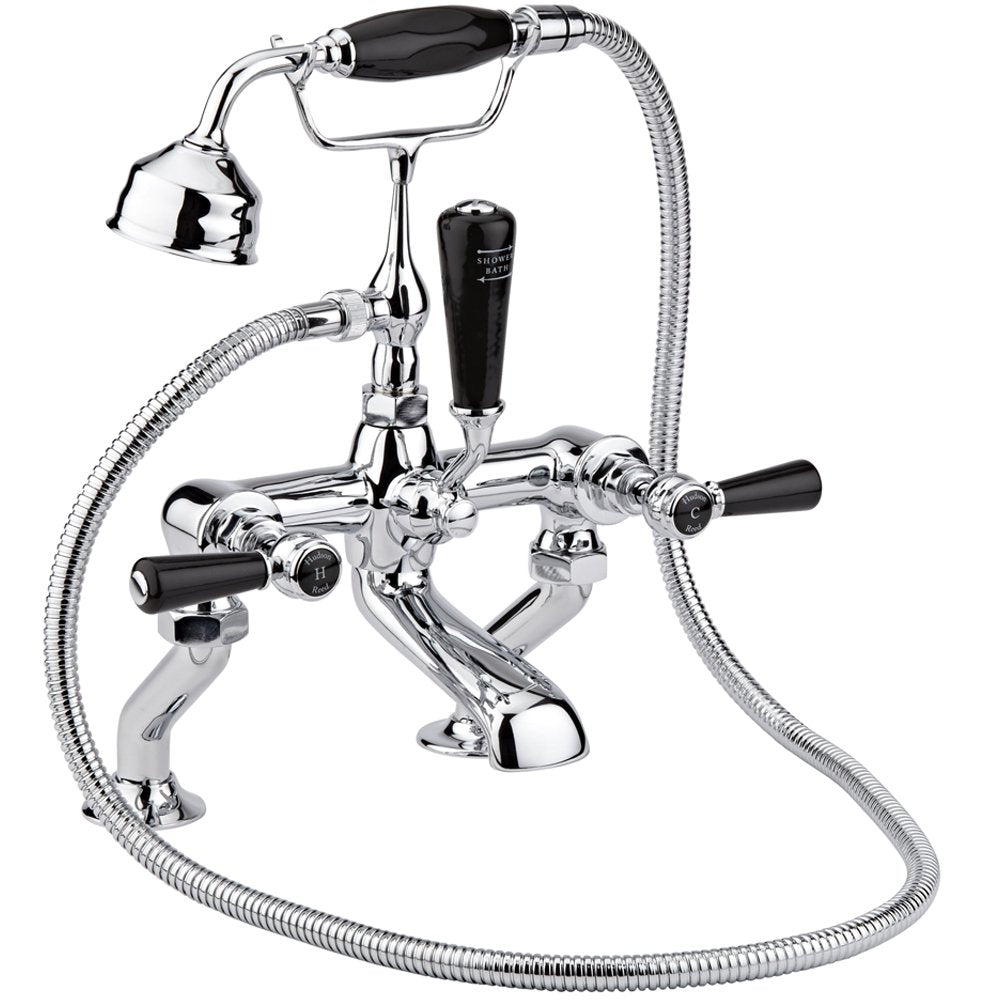 Hudson Reed Topaz Black Lever Hexagonal Collar Bath Shower Mixer Tap & Shower Kit - BC404HL