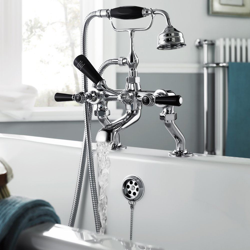 Hudson Reed Topaz Black Lever Hexagonal Collar Bath Shower Mixer Tap & Shower Kit - BC404HL