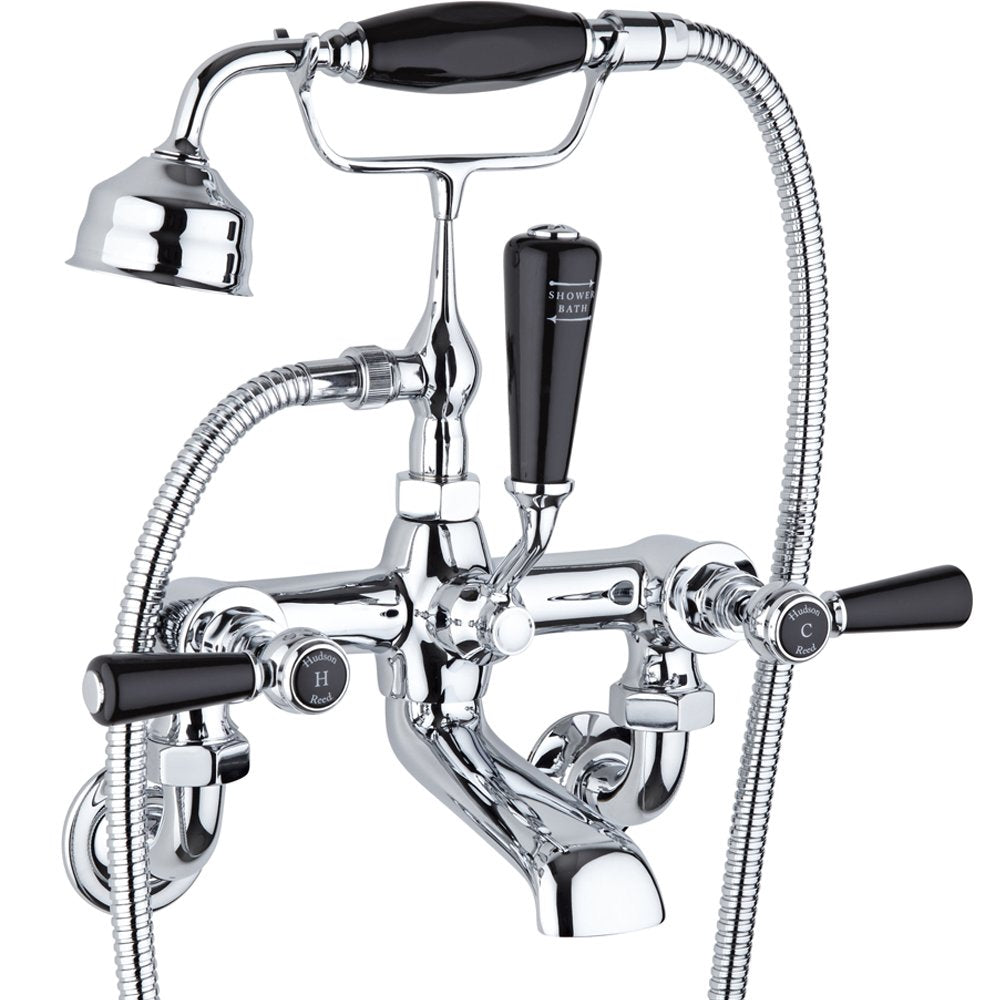Hudson Reed Topaz Black Lever Hexagonal Collar Wall Mount Bath Shower Mixer - BC404HLWM