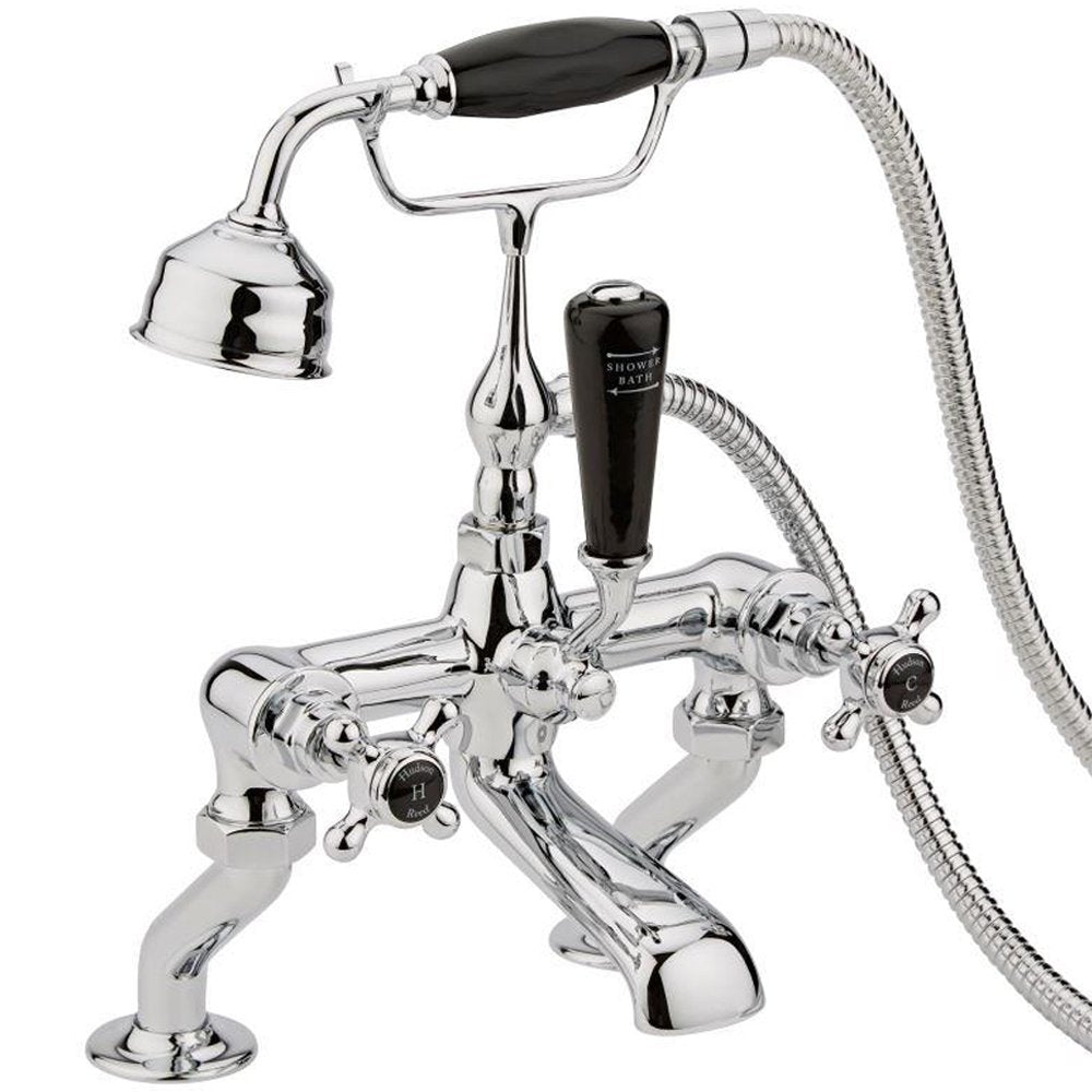 Hudson Reed Topaz Black Crosshead Hexagonal Collar Bath Shower Mixer Tap & Shower Kit - BC404HX