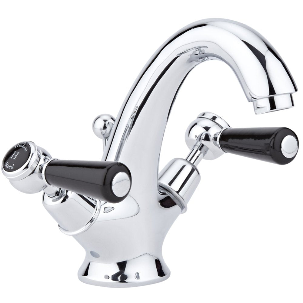 Hudson Reed Topaz Black Lever Dome Collar Basin Mixer Tap & Pop Up Waste - BC405DL