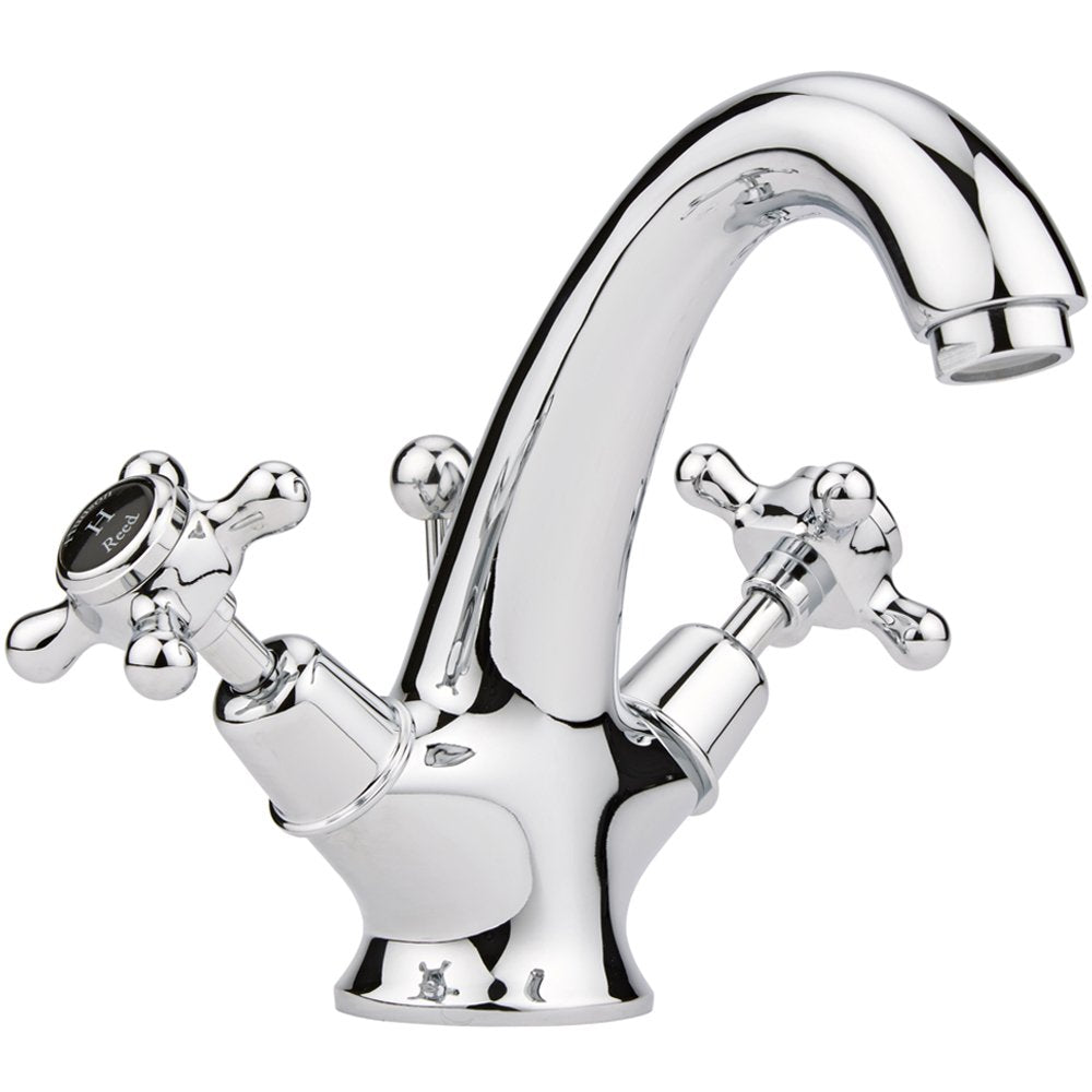 Hudson Reed Topaz Black Crosshead Dome Collar Basin Mixer Tap & Pop Up Waste - BC405DX