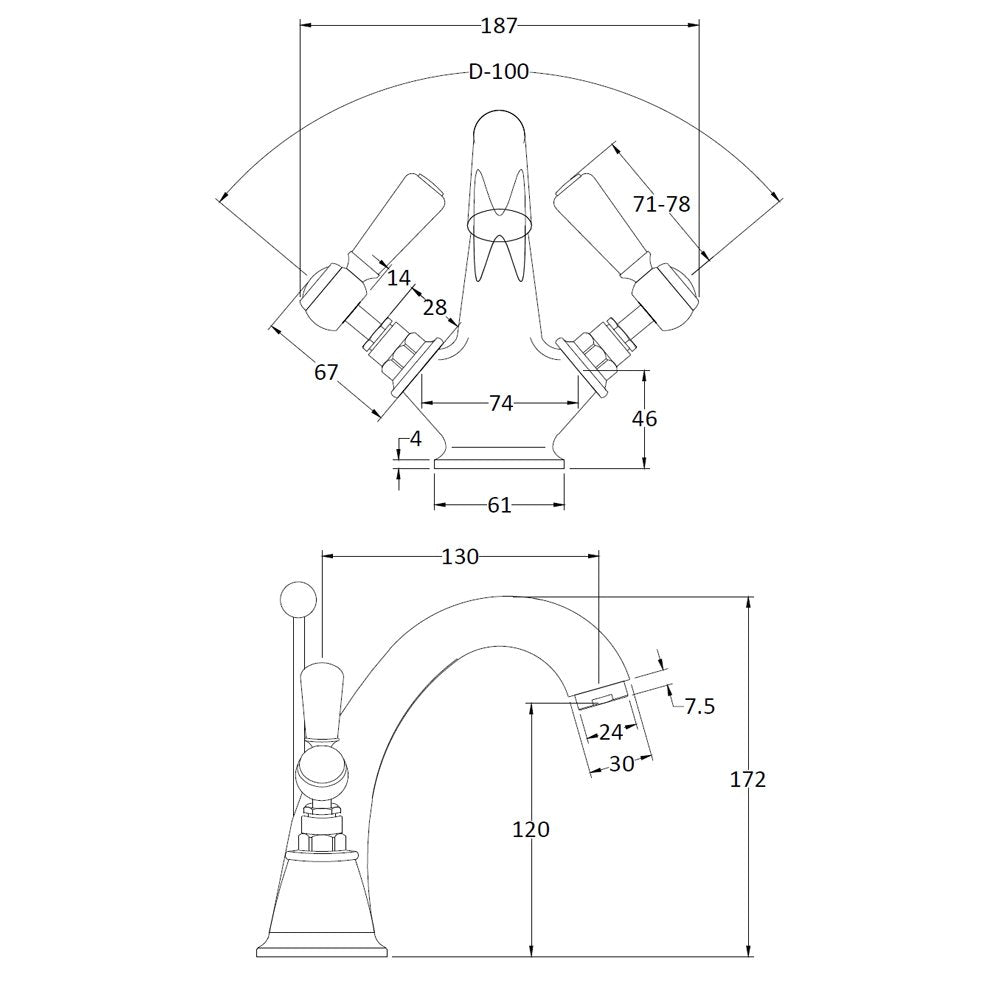 Hudson Reed Topaz Black Lever Hexagonal Collar Basin Mixer Tap & Pop Up Waste - BC405HL